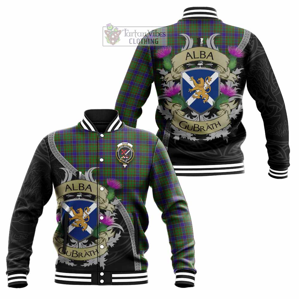 Tartan Vibes Clothing Adam Tartan Family Crest Baseball Jacket Lion Rampant Royal Thistle Shield Celtic Inspired