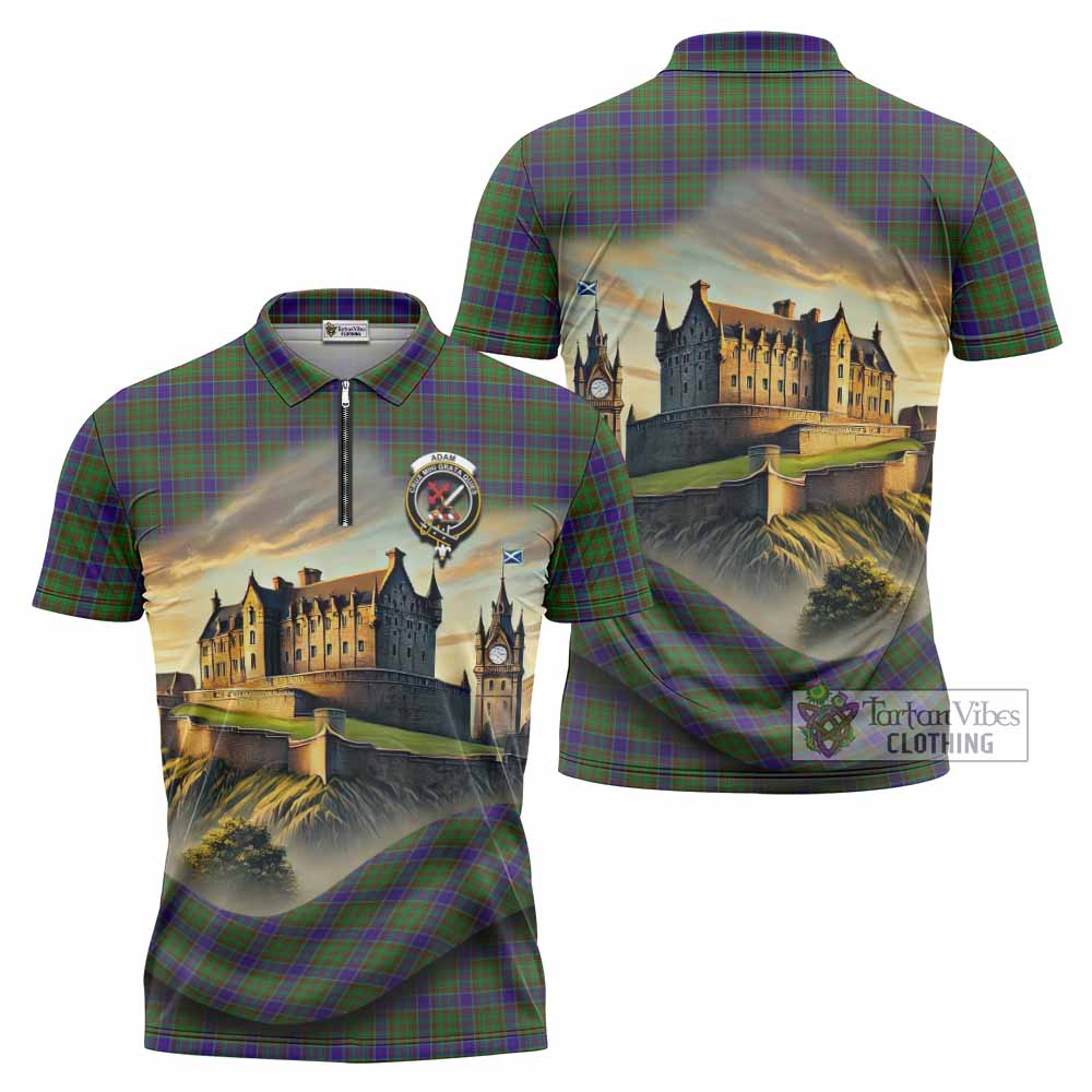 Tartan Vibes Clothing Adam Tartan Family Crest Zipper Polo Shirt with Scottish Ancient Castle Stype