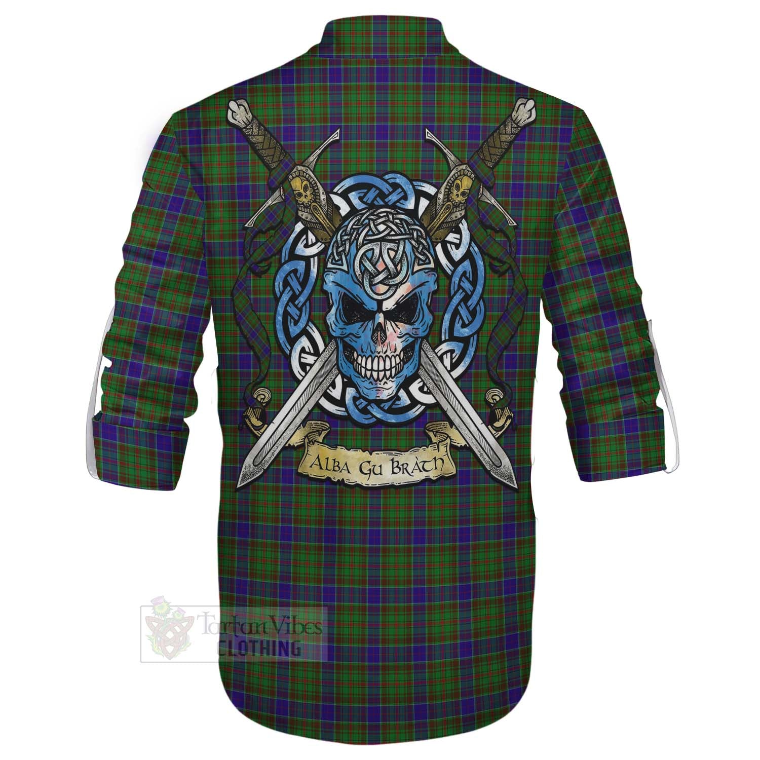 Tartan Vibes Clothing Adam Tartan Ghillie Kilt Shirt with Family Crest Celtic Skull Style