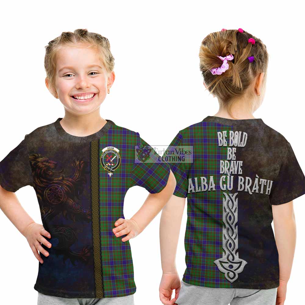 Tartan Vibes Clothing Adam Tartan Family Crest Kid T-Shirt Alba Gu Brath Be Brave Lion Ancient Style