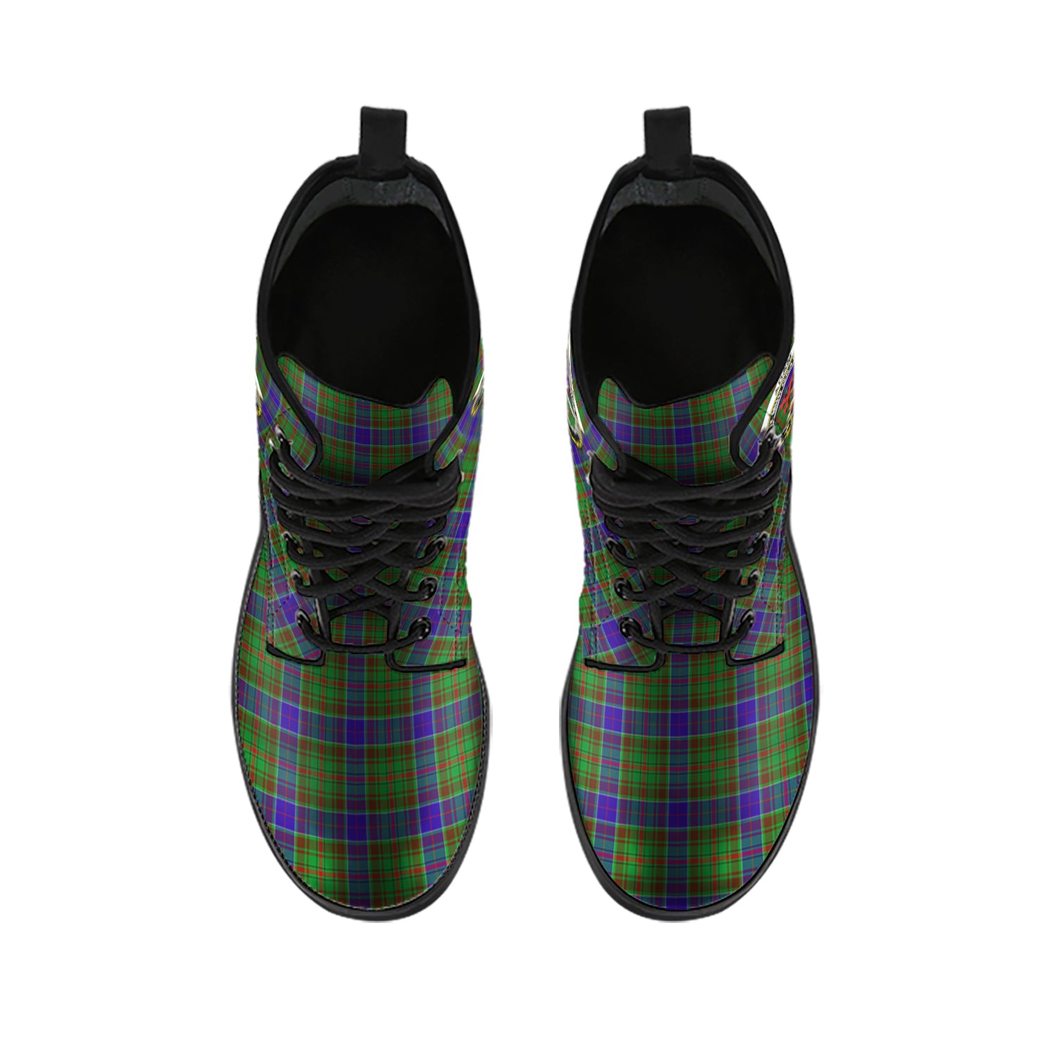 Adam Tartan Leather Boots with Family Crest - Tartanvibesclothing