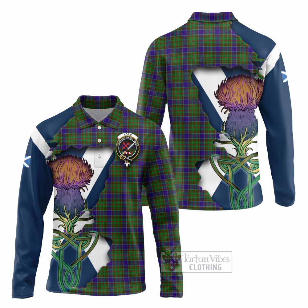 Tartan Vibes Clothing Adam Tartan Family Crest Long Sleeve Polo Shirt Scottish Thistle Celtic Inspired