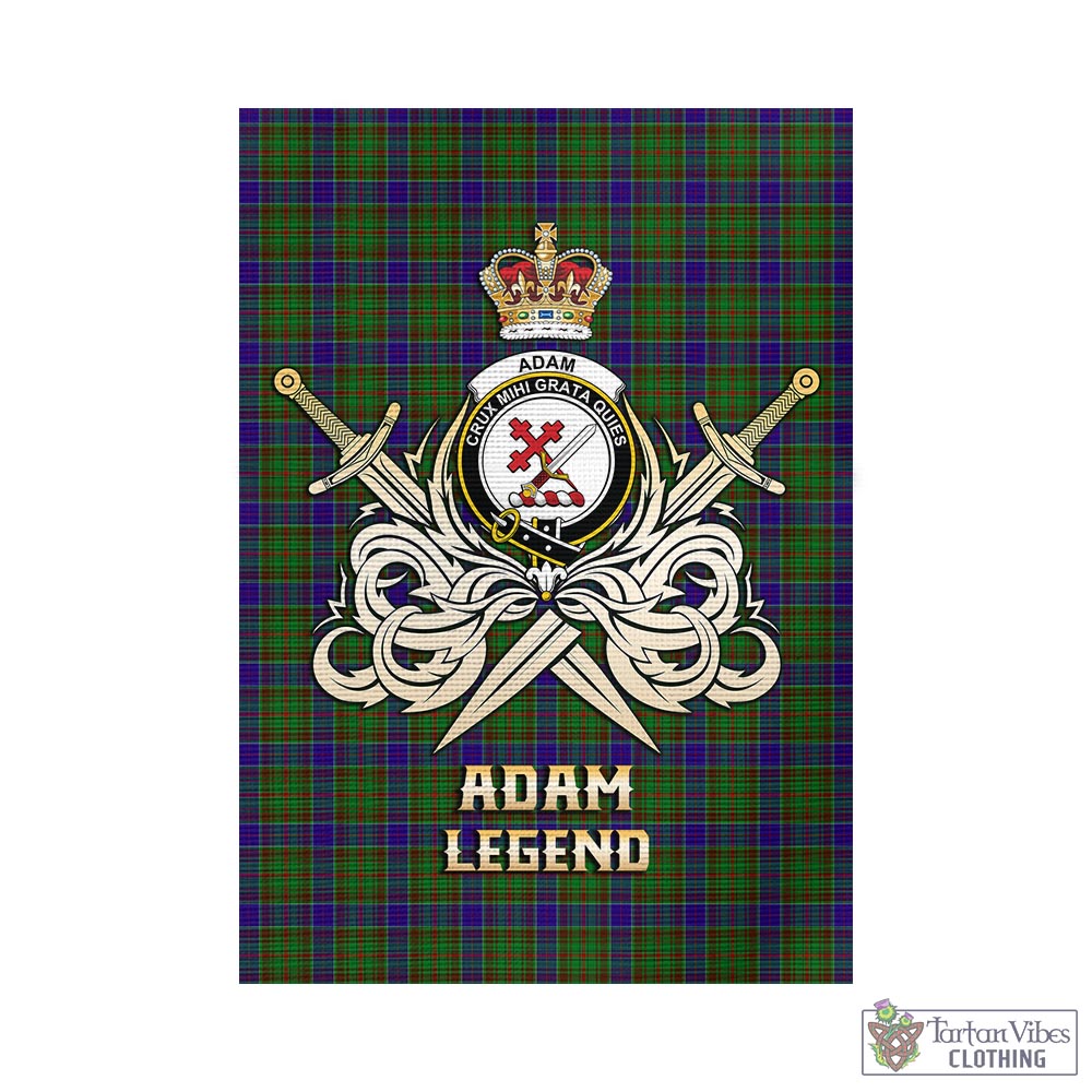 Tartan Vibes Clothing Adam Tartan Flag with Clan Crest and the Golden Sword of Courageous Legacy