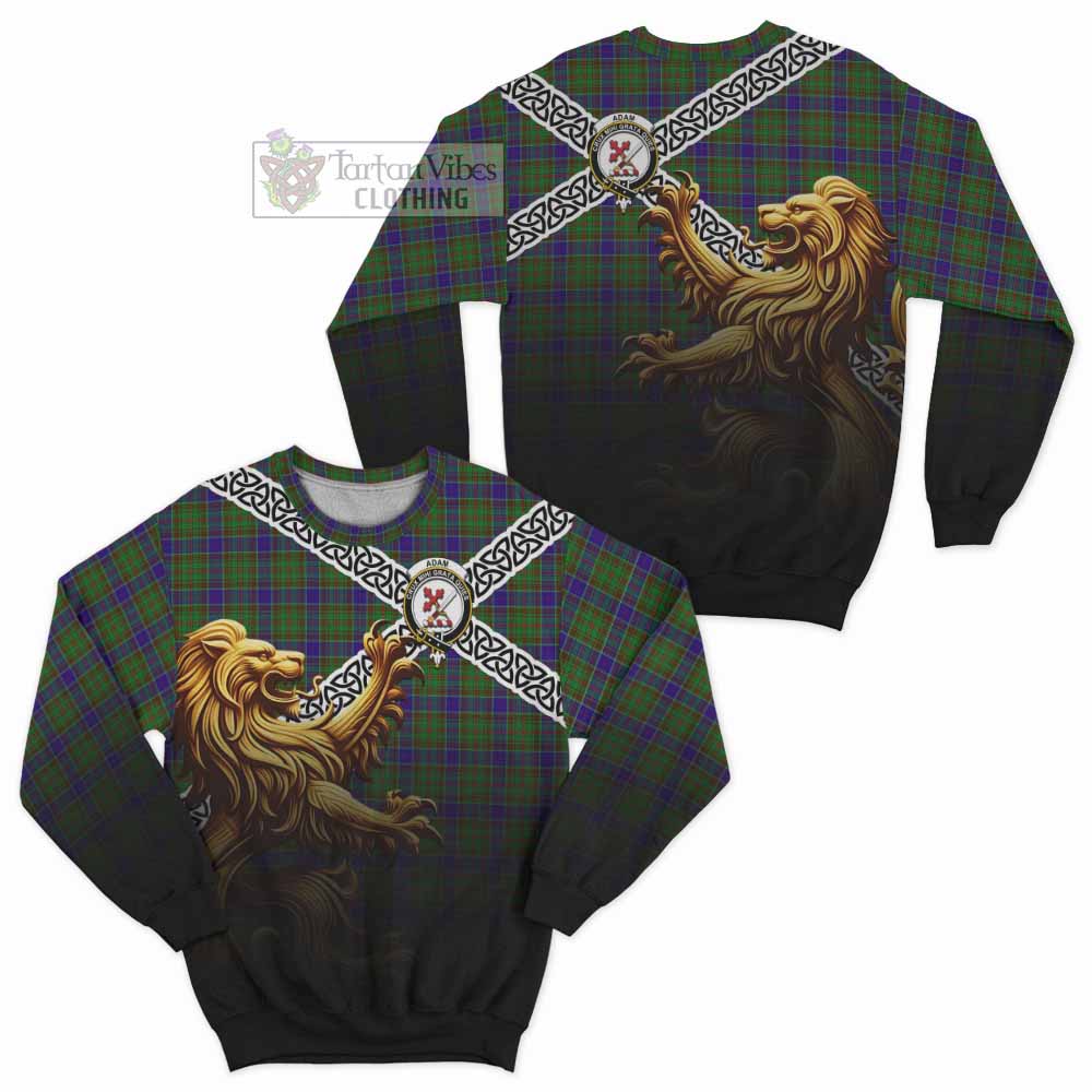Tartan Vibes Clothing Adam Crest Tartan Sweatshirt with Golden Lion Emblem Celtic Style