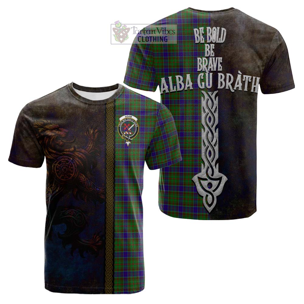 Tartan Vibes Clothing Adam Tartan Family Crest Cotton T-shirt Alba Gu Brath Be Brave Lion Ancient Style
