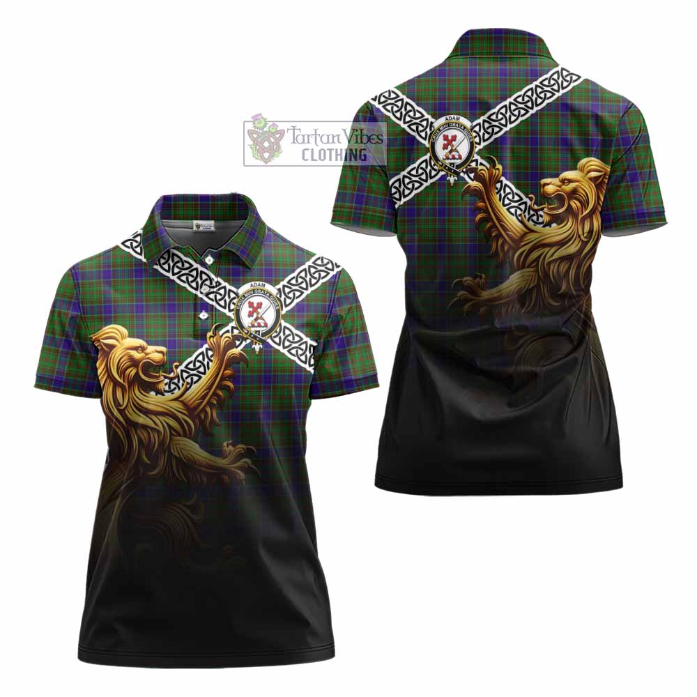 Tartan Vibes Clothing Adam Crest Tartan Women's Polo Shirt with Golden Lion Emblem Celtic Style