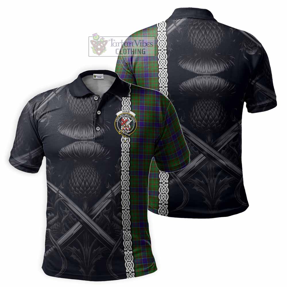 Tartan Vibes Clothing Adam Tartan Polo Shirt with Family Crest Cross Sword Thistle Celtic Vibes