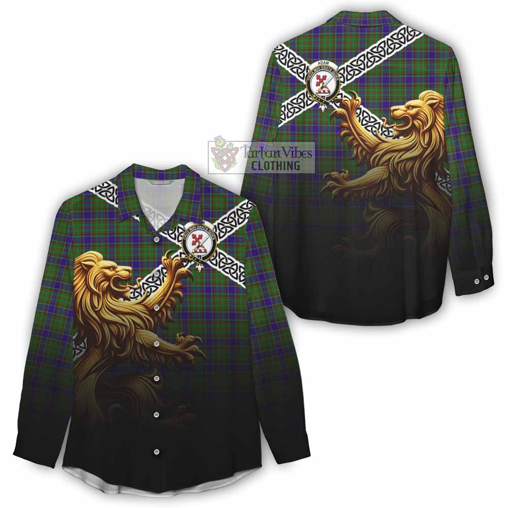 Tartan Vibes Clothing Adam Crest Tartan Women's Casual Shirt with Golden Lion Emblem Celtic Style