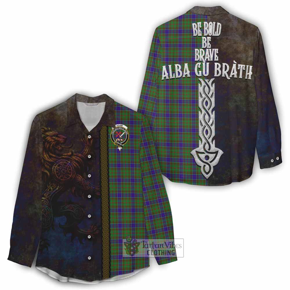 Tartan Vibes Clothing Adam Tartan Family Crest Women's Casual Shirt Alba Gu Brath Be Brave Lion Ancient Style
