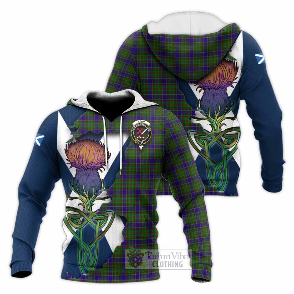 Tartan Vibes Clothing Adam Tartan Family Crest Knitted Hoodie Scottish Thistle Celtic Inspired
