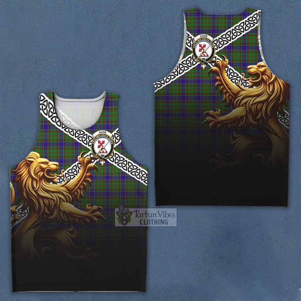 Tartan Vibes Clothing Adam Crest Tartan Men's Tank Top with Golden Lion Emblem Celtic Style