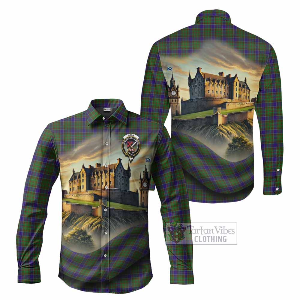 Tartan Vibes Clothing Adam Tartan Family Crest Long Sleeve Button Shirt with Scottish Ancient Castle Style