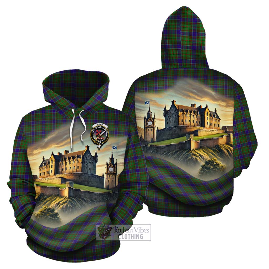 Tartan Vibes Clothing Adam Tartan Family Crest Cotton Hoodie with Scottish Ancient Castle Style