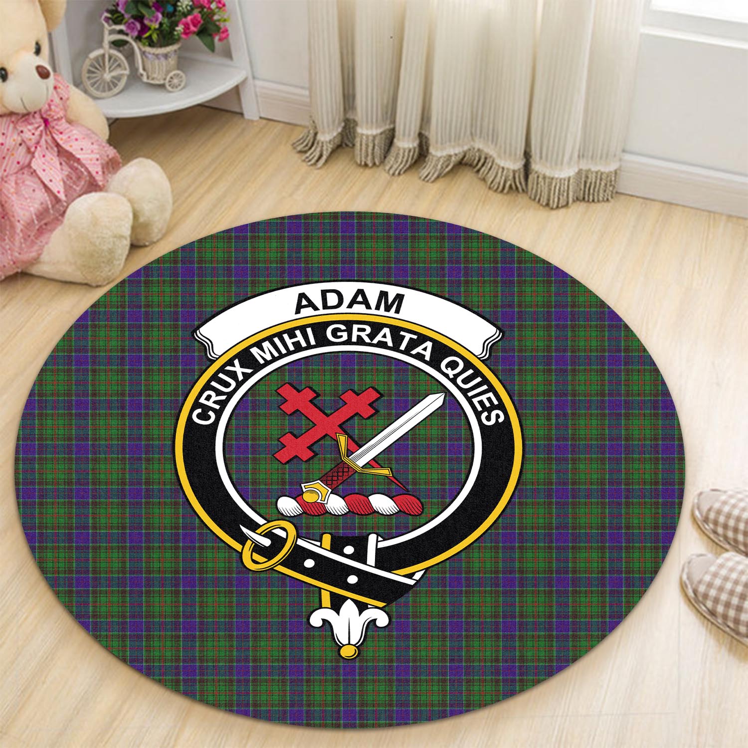 Adam Tartan Round Rug with Family Crest - Tartanvibesclothing
