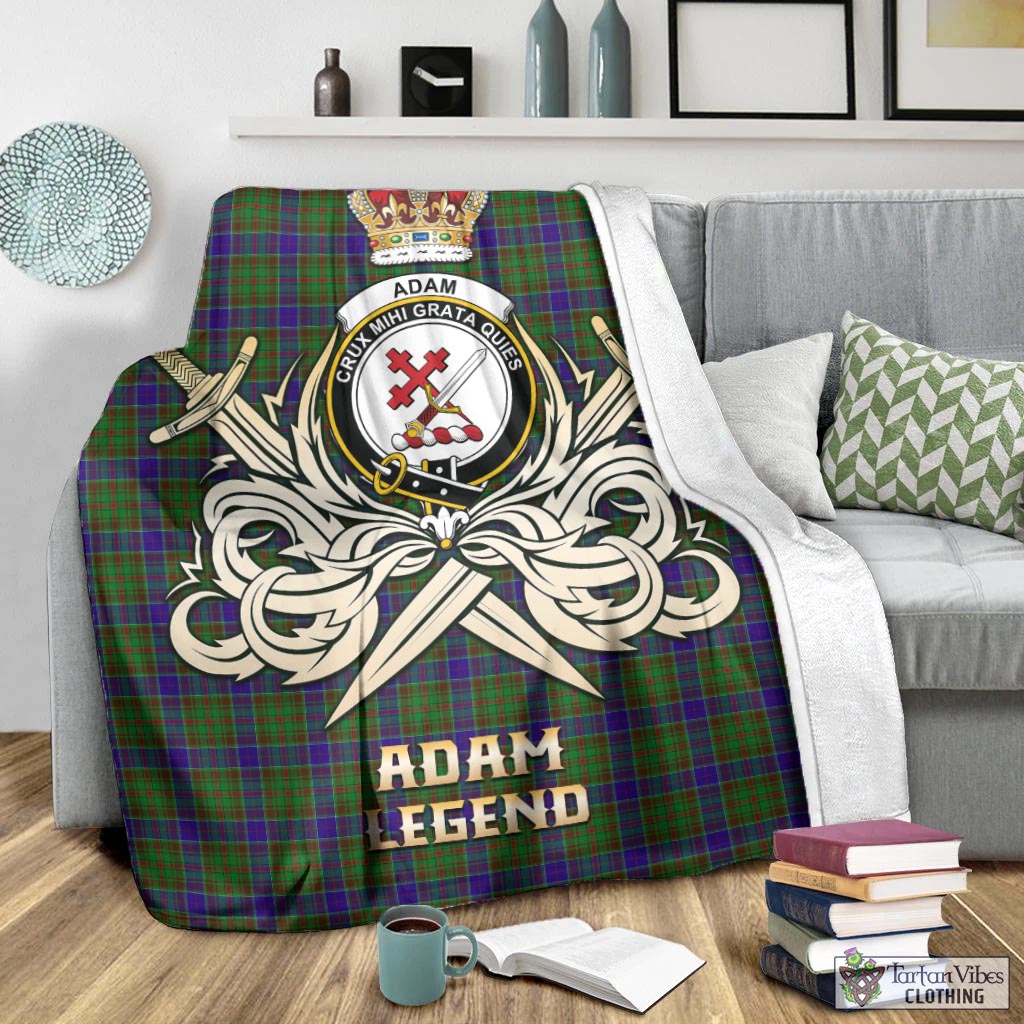 Tartan Vibes Clothing Adam Tartan Blanket with Clan Crest and the Golden Sword of Courageous Legacy