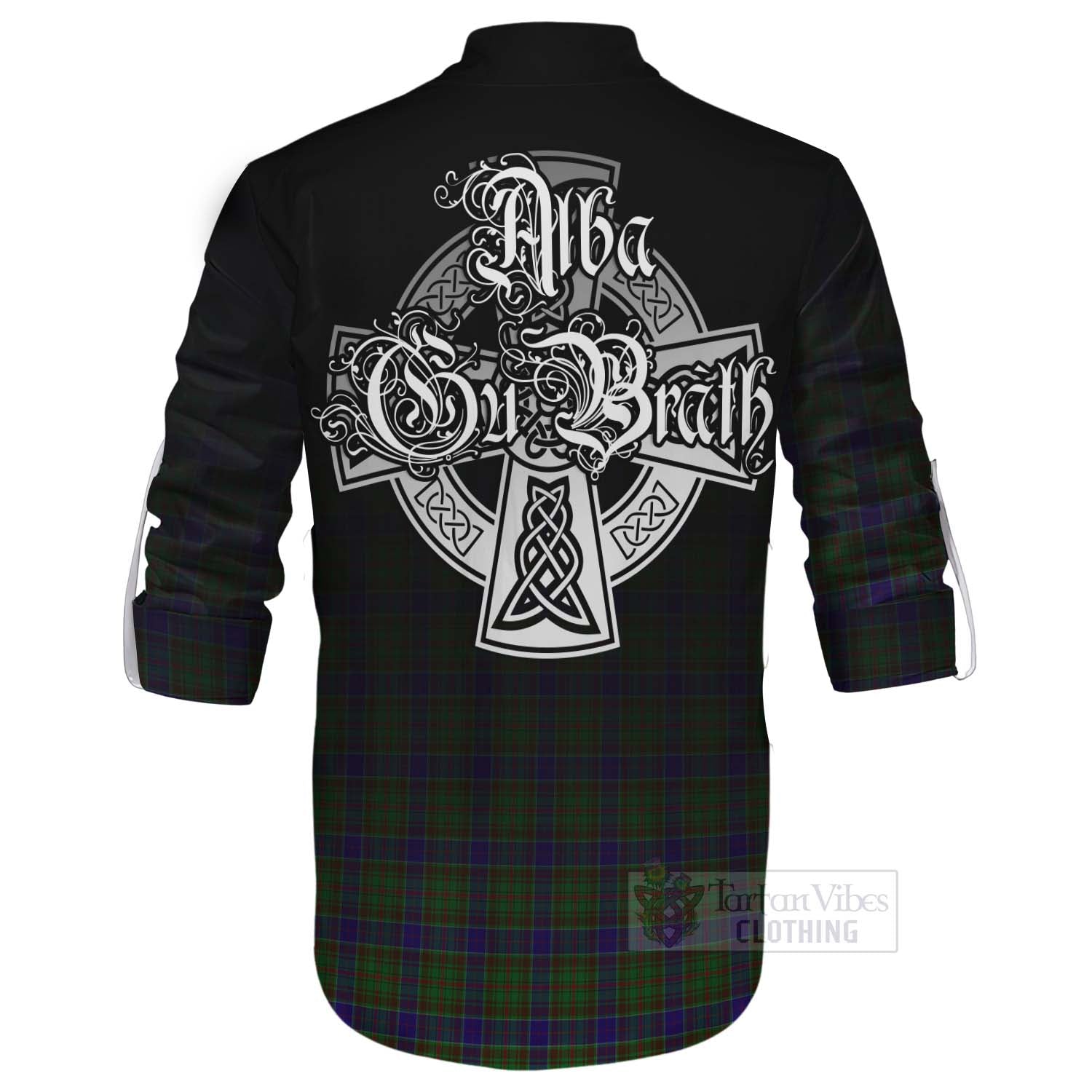 Tartan Vibes Clothing Adam Tartan Ghillie Kilt Shirt Featuring Alba Gu Brath Family Crest Celtic Inspired