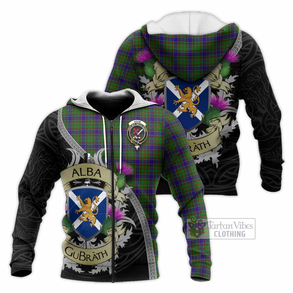 Tartan Vibes Clothing Adam Tartan Family Crest Knitted Hoodie Lion Rampant Royal Thistle Shield Celtic Inspired
