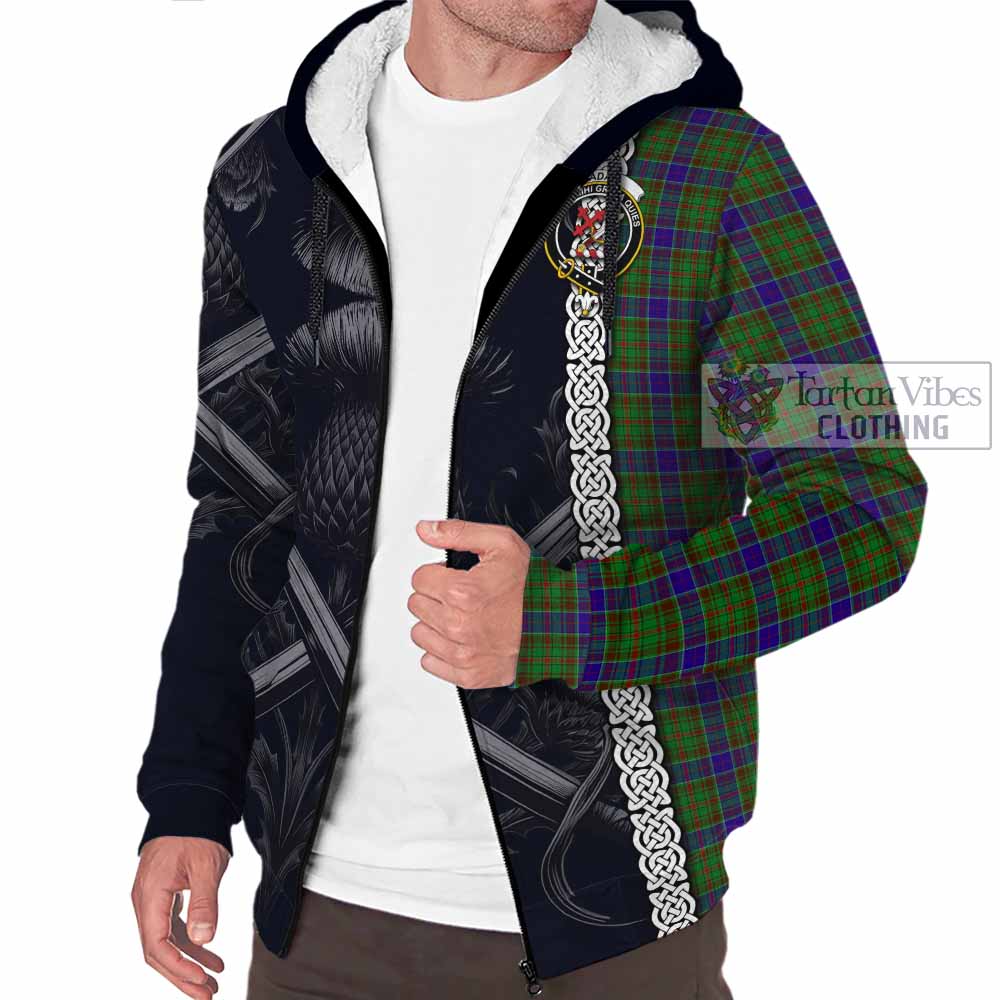 Tartan Vibes Clothing Adam Tartan Sherpa Hoodie with Family Crest Cross Sword Thistle Celtic Vibes
