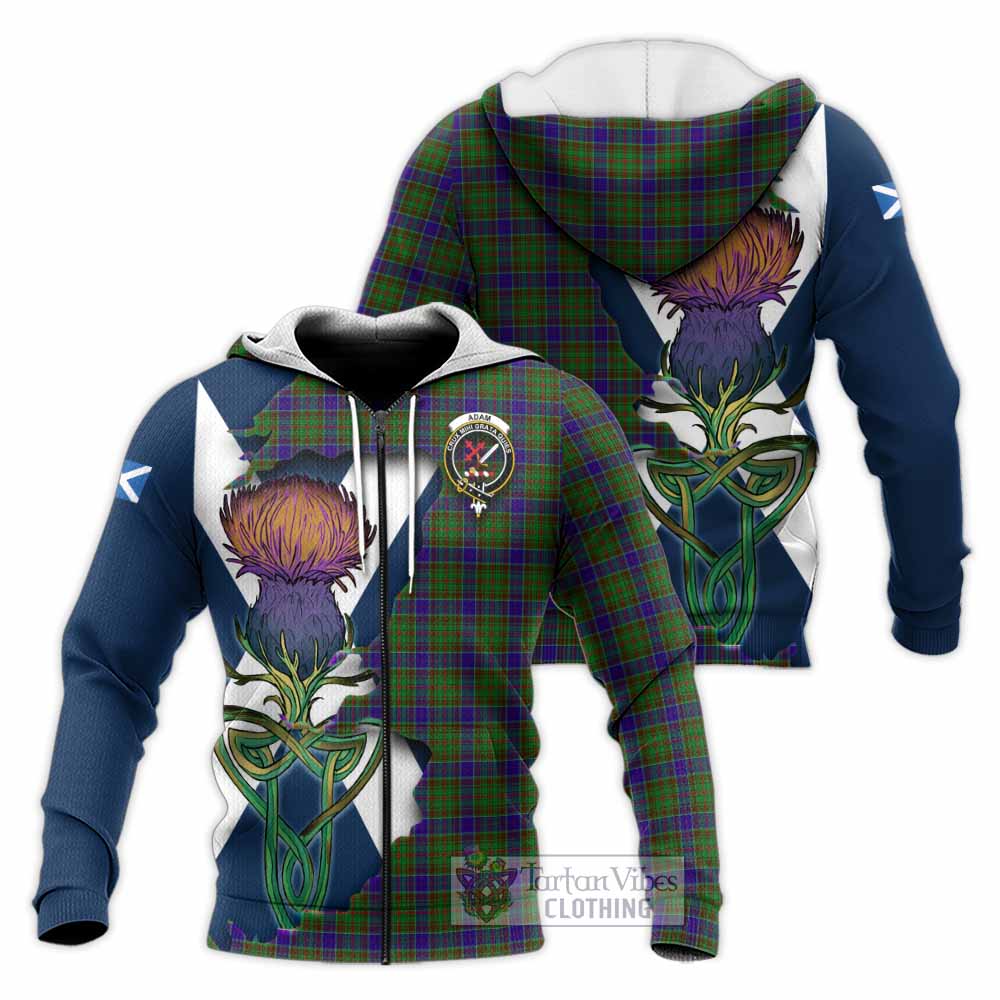 Tartan Vibes Clothing Adam Tartan Family Crest Knitted Hoodie Scottish Thistle Celtic Inspired