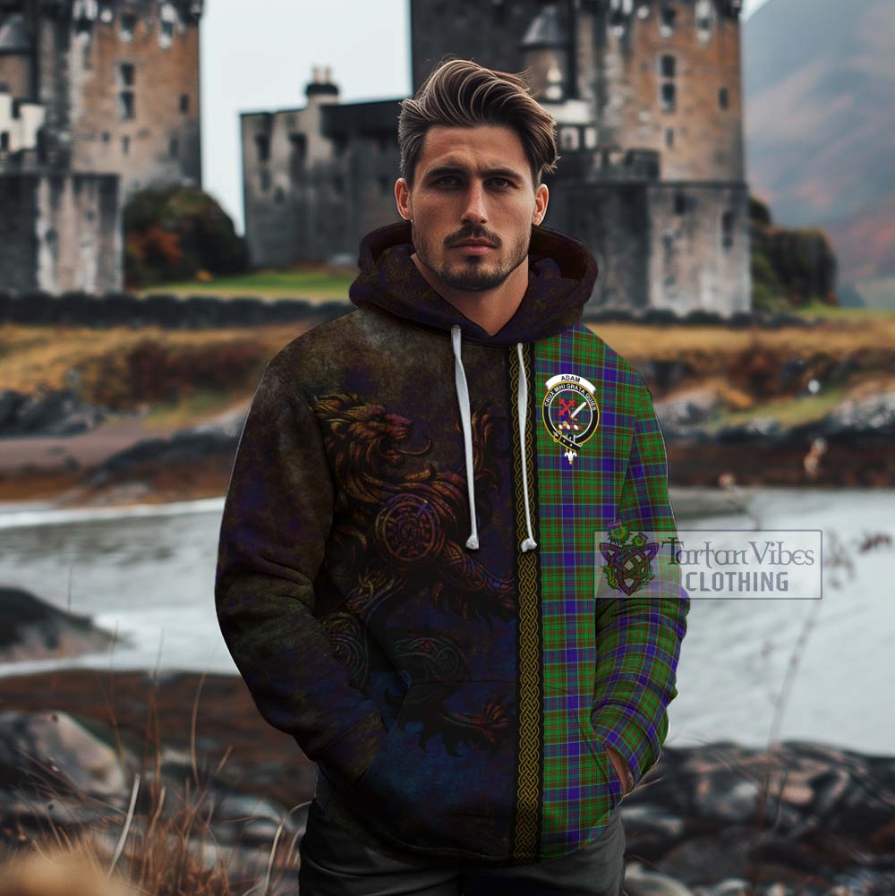 Tartan Vibes Clothing Adam Tartan Family Crest Cotton Hoodie Alba Gu Brath Be Brave Lion Ancient Style