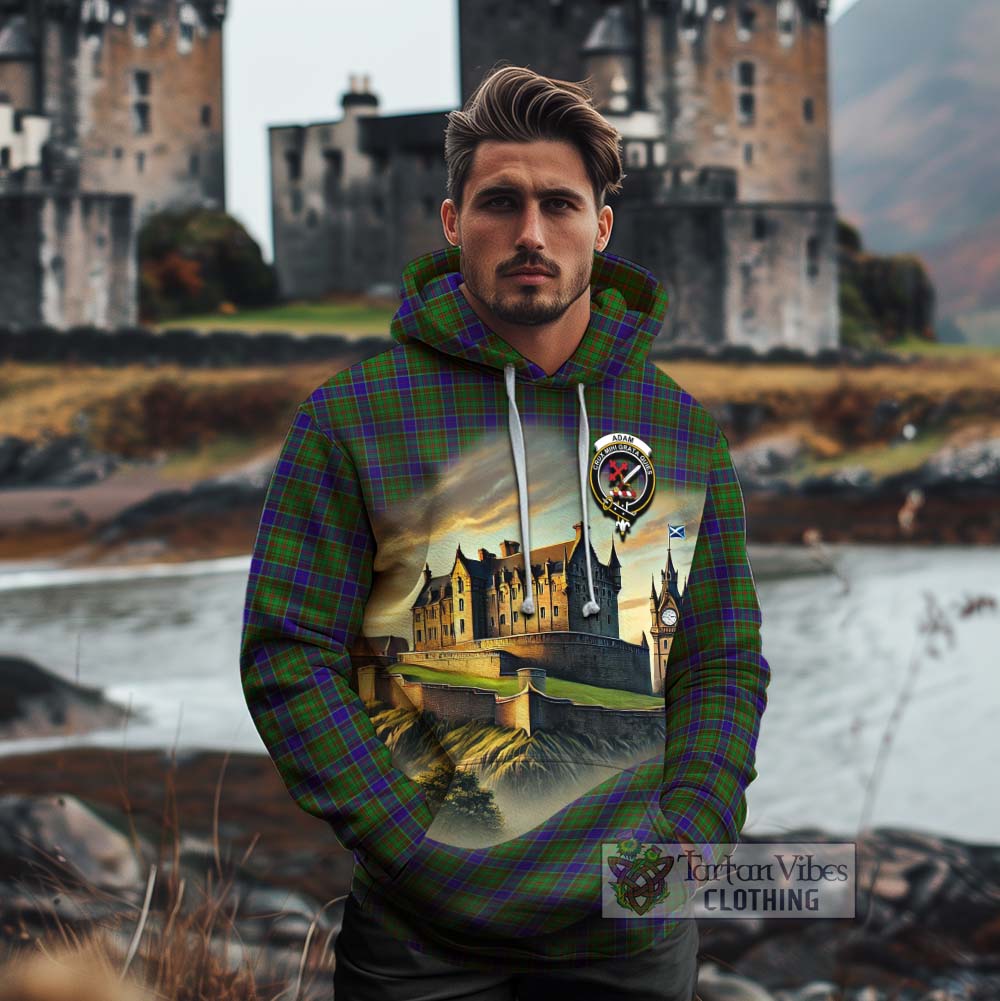 Tartan Vibes Clothing Adam Tartan Family Crest Cotton Hoodie with Scottish Ancient Castle Style