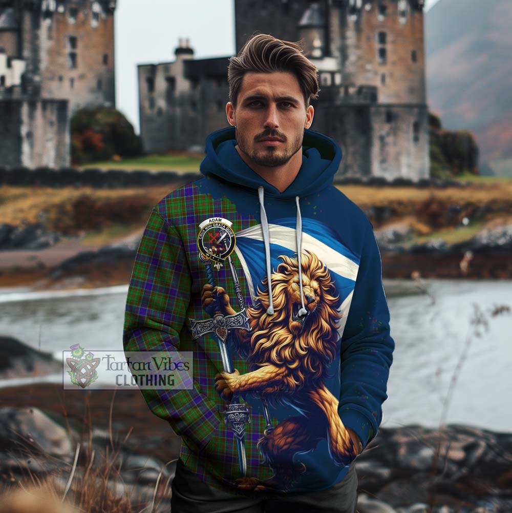 Tartan Vibes Clothing Adam Tartan Family Crest Cotton Hoodie with Scottish Majestic Lion