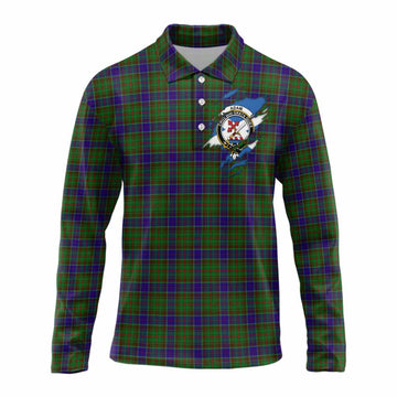 Adam Clan Crest In Me Tartan Long Sleeve Polo Shirt Scotland Flag Style