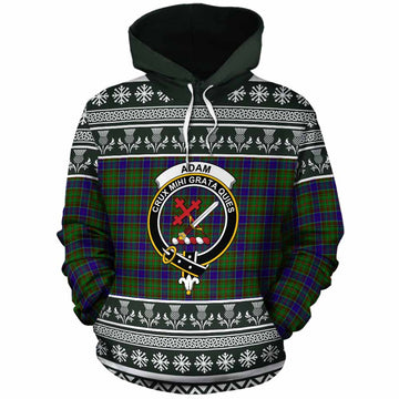 Adam Clan Tartan Christmas Cotton Hoodie with Family Crest