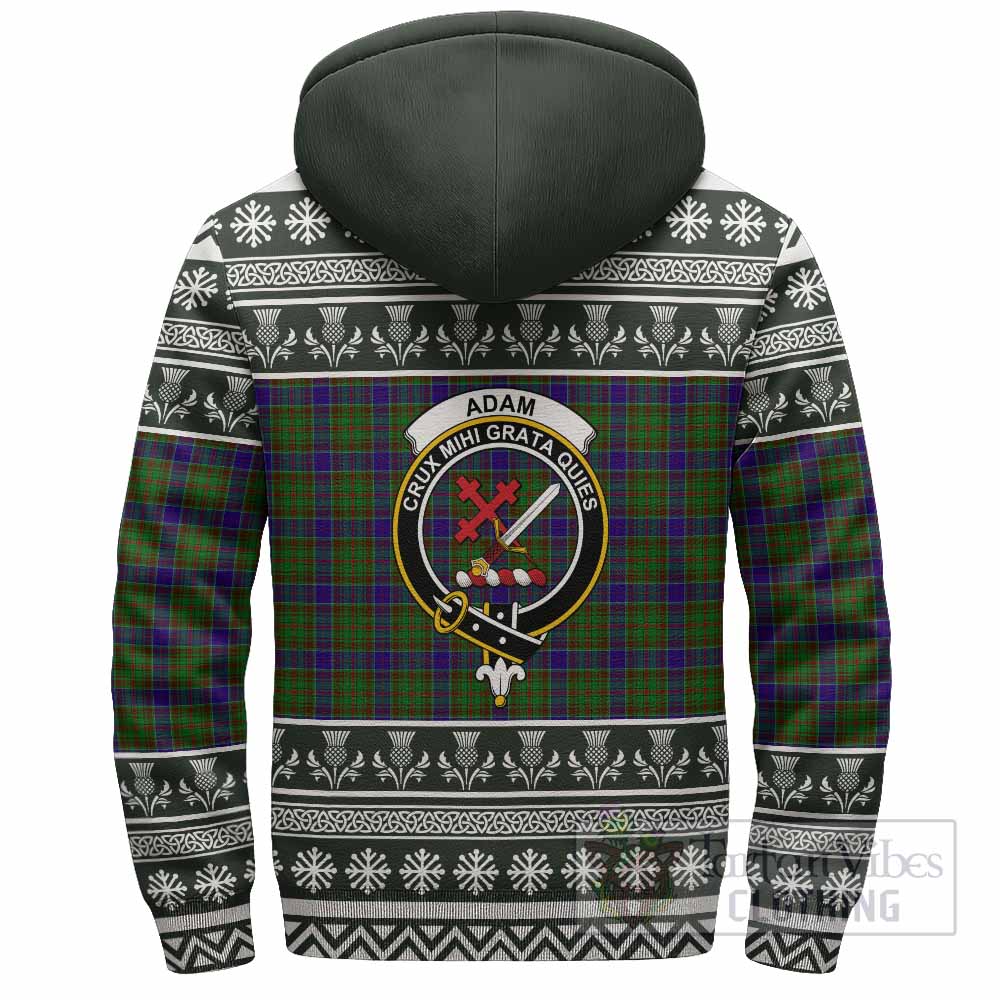 Adam Clan Tartan Christmas Fleece Hoodie with Family Crest - Tartan Vibes Clothing