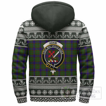 Adam Clan Tartan Christmas Fleece Hoodie with Family Crest