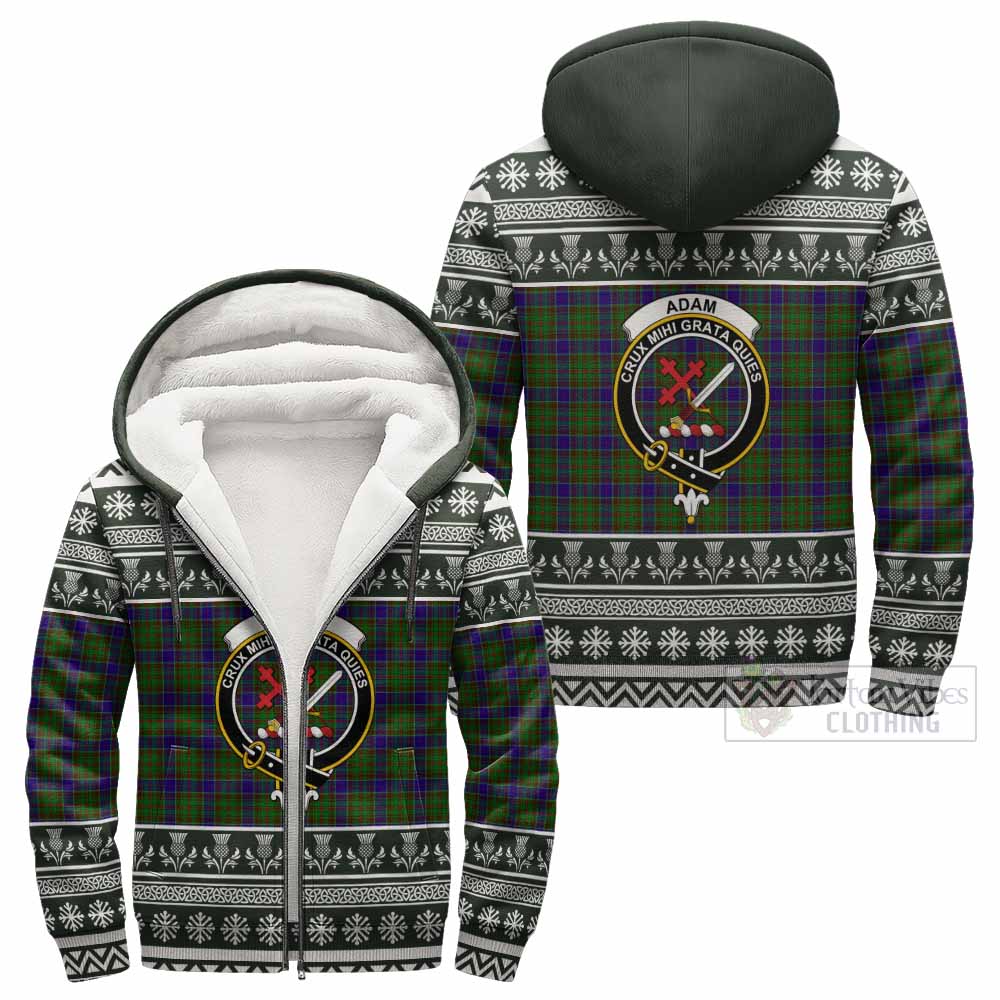 Adam Clan Tartan Christmas Fleece Hoodie with Family Crest - Tartan Vibes Clothing