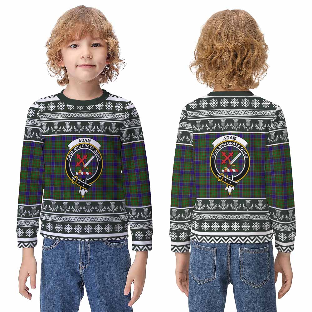 Adam Clan Tartan Christmas Kid Ugly Sweatshirt with Family Crest - Tartan Vibes Clothing