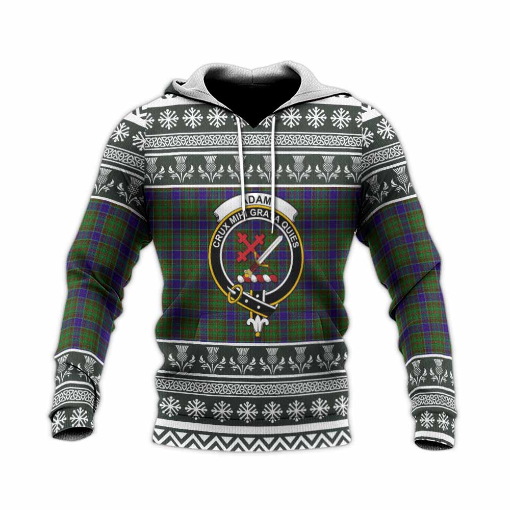 Adam Clan Tartan Christmas Knitted Hoodie with Family Crest - Tartan Vibes Clothing