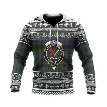Adam Clan Tartan Christmas Knitted Hoodie with Family Crest