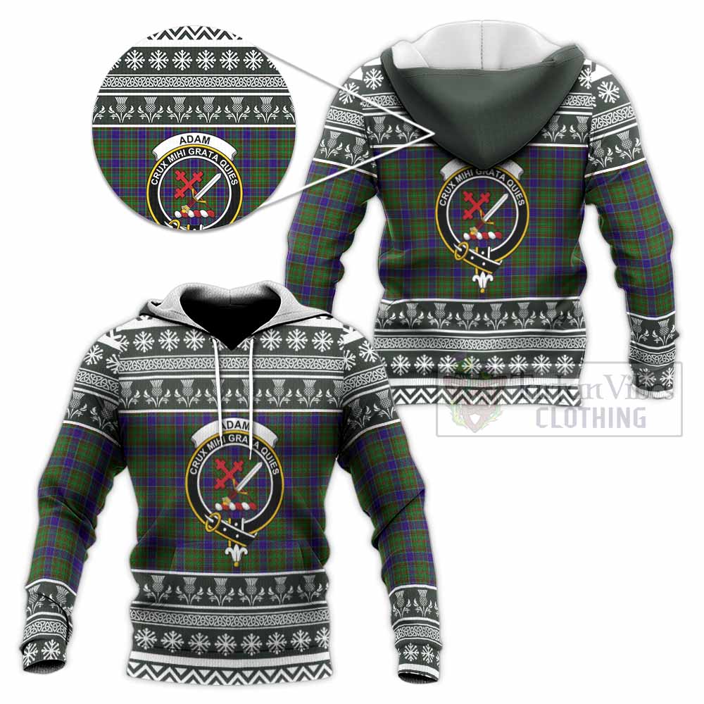 Adam Clan Tartan Christmas Knitted Hoodie with Family Crest - Tartan Vibes Clothing