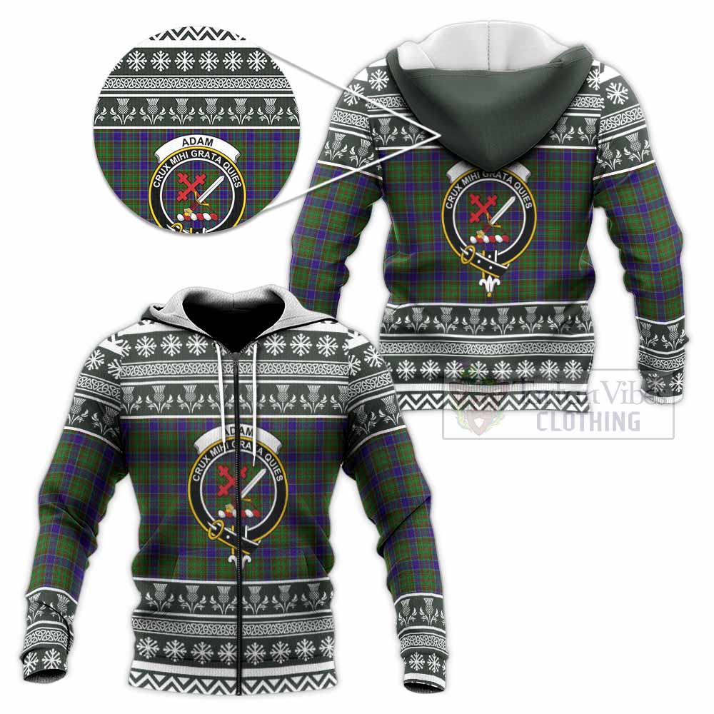 Adam Clan Tartan Christmas Knitted Hoodie with Family Crest - Tartan Vibes Clothing