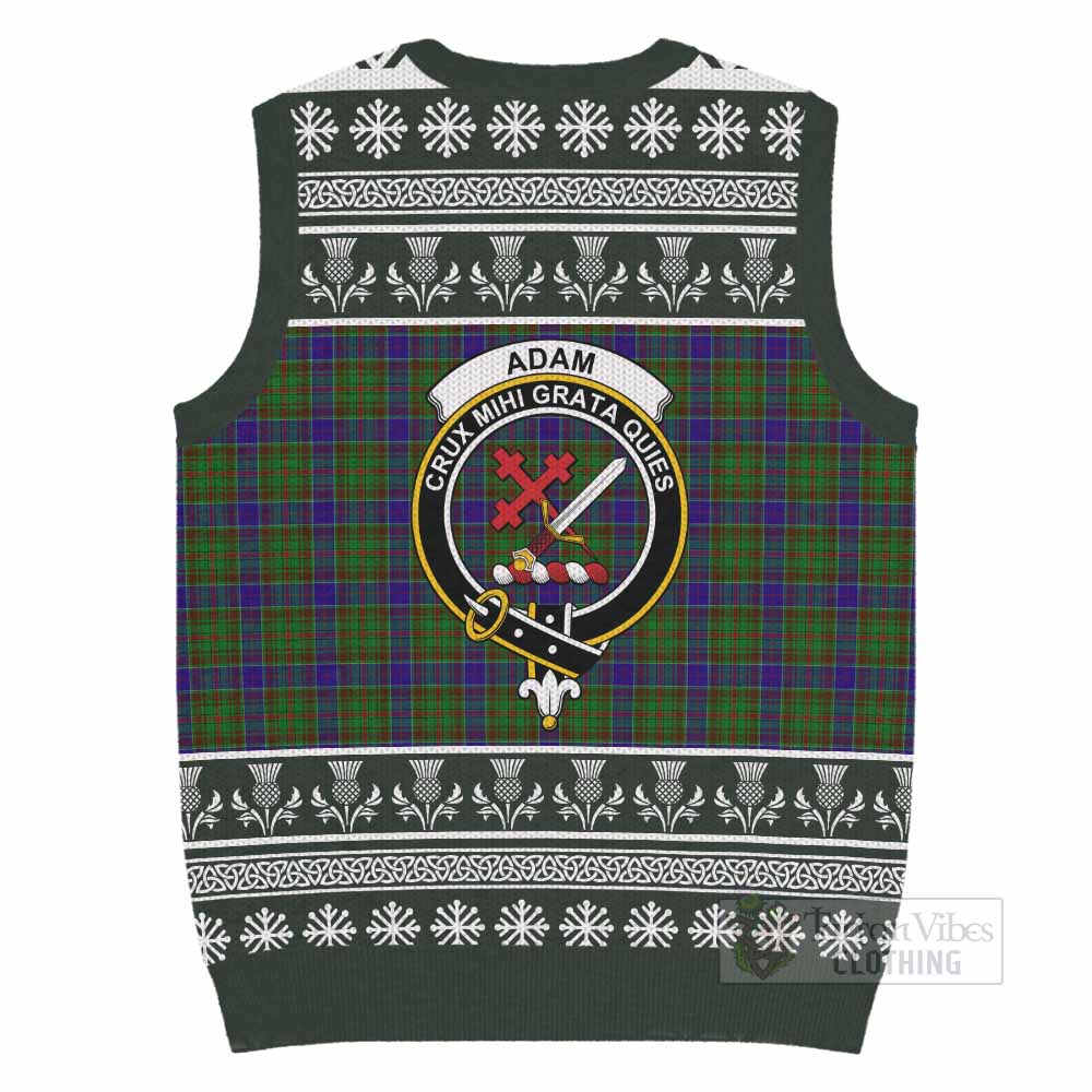 Adam Clan Tartan Christmas Knitted V-Neck Vest with Family Crest - Tartan Vibes Clothing