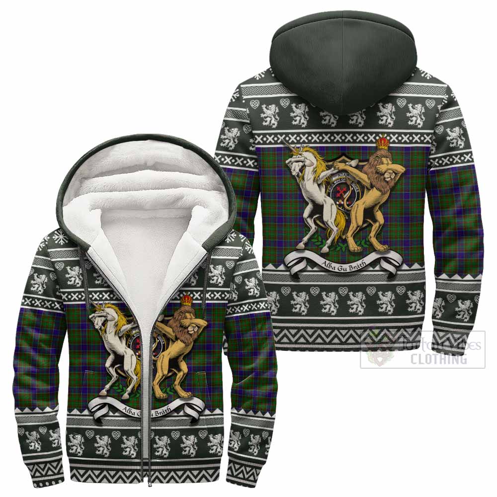 Adam Clan Tartan Crest Christmas Fleece Hoodie Coat of Arms Funny Style - Tartan Vibes Clothing