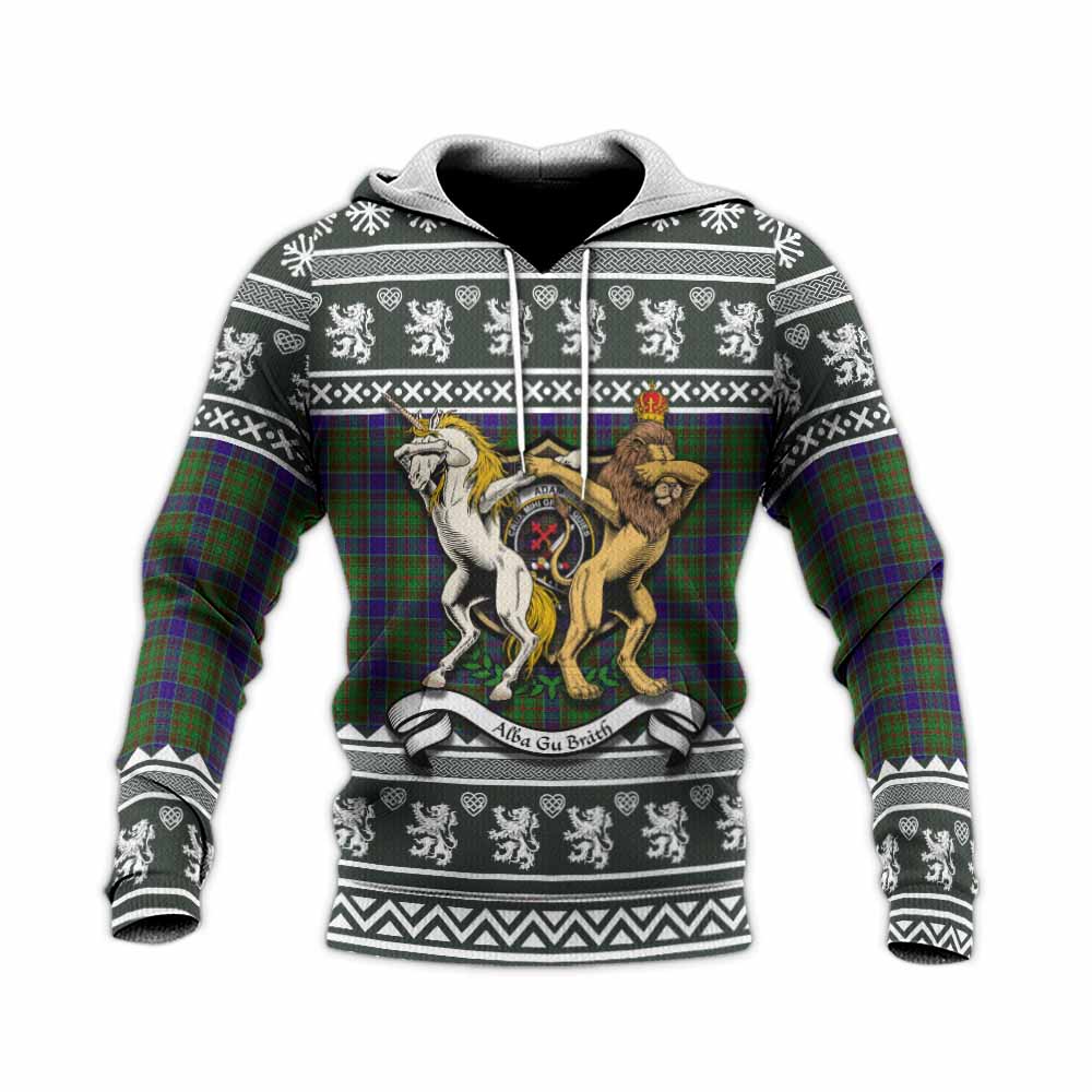 Adam Clan Tartan Crest Christmas Knitted Hoodie Coat of Arms Funny Style - Tartan Vibes Clothing