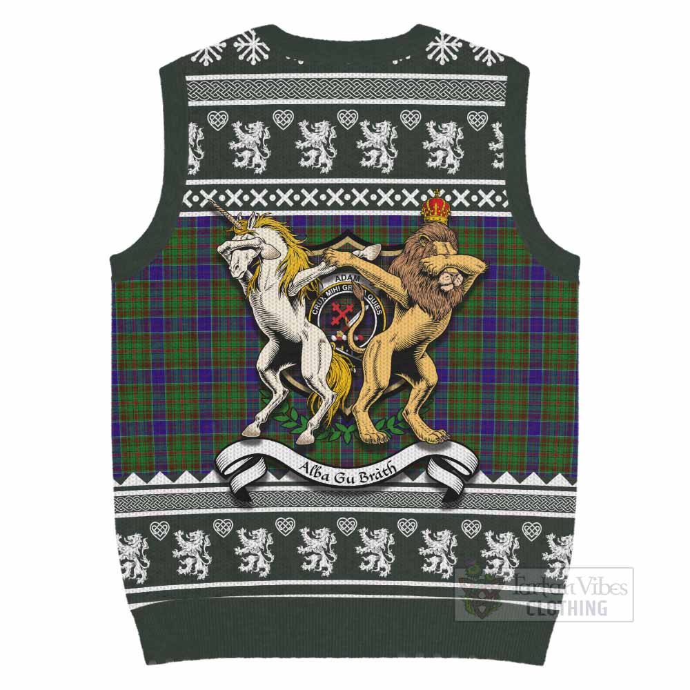 Adam Clan Tartan Crest Christmas Knitted V-Neck Vest Coat of Arms Funny Style - Tartan Vibes Clothing