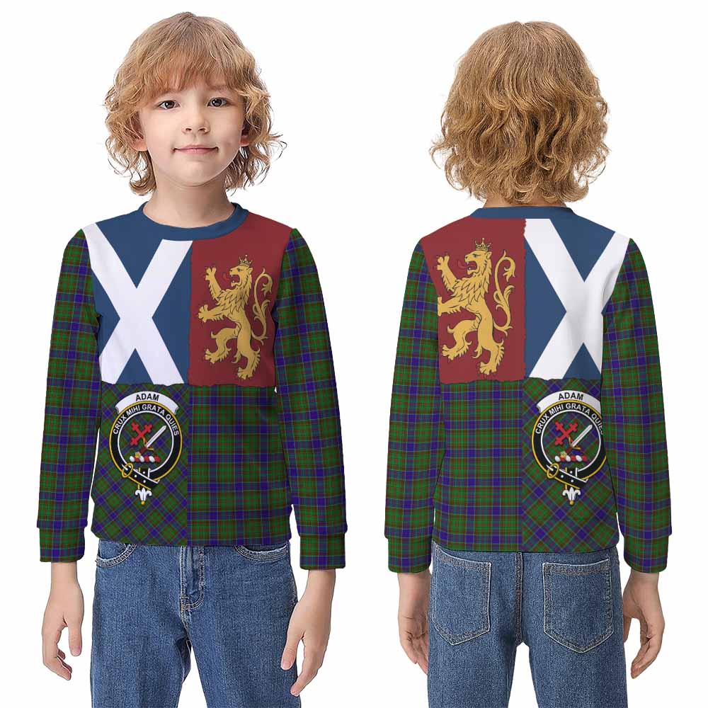 Adam Crest Tartan Kid Knitted Sweatshirt with Lion Rampant Saltire Style - Tartan Vibes Clothing
