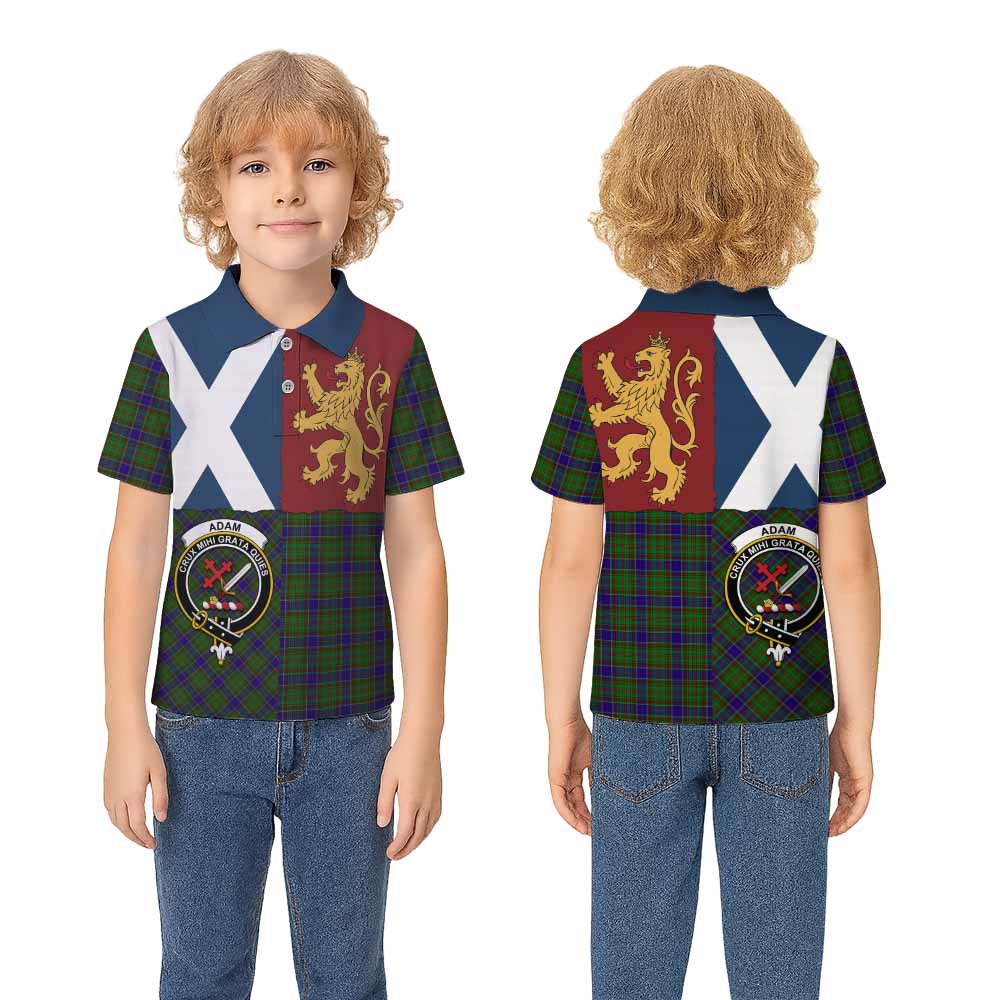 Adam Crest Tartan Kid Polo Shirt with Lion Rampant Saltire Style - Tartan Vibes Clothing
