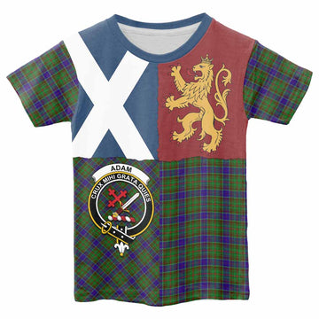 Adam Crest Tartan Kid T-shirt with Lion Rampant Saltire Style - Tartan Vibes Clothing
