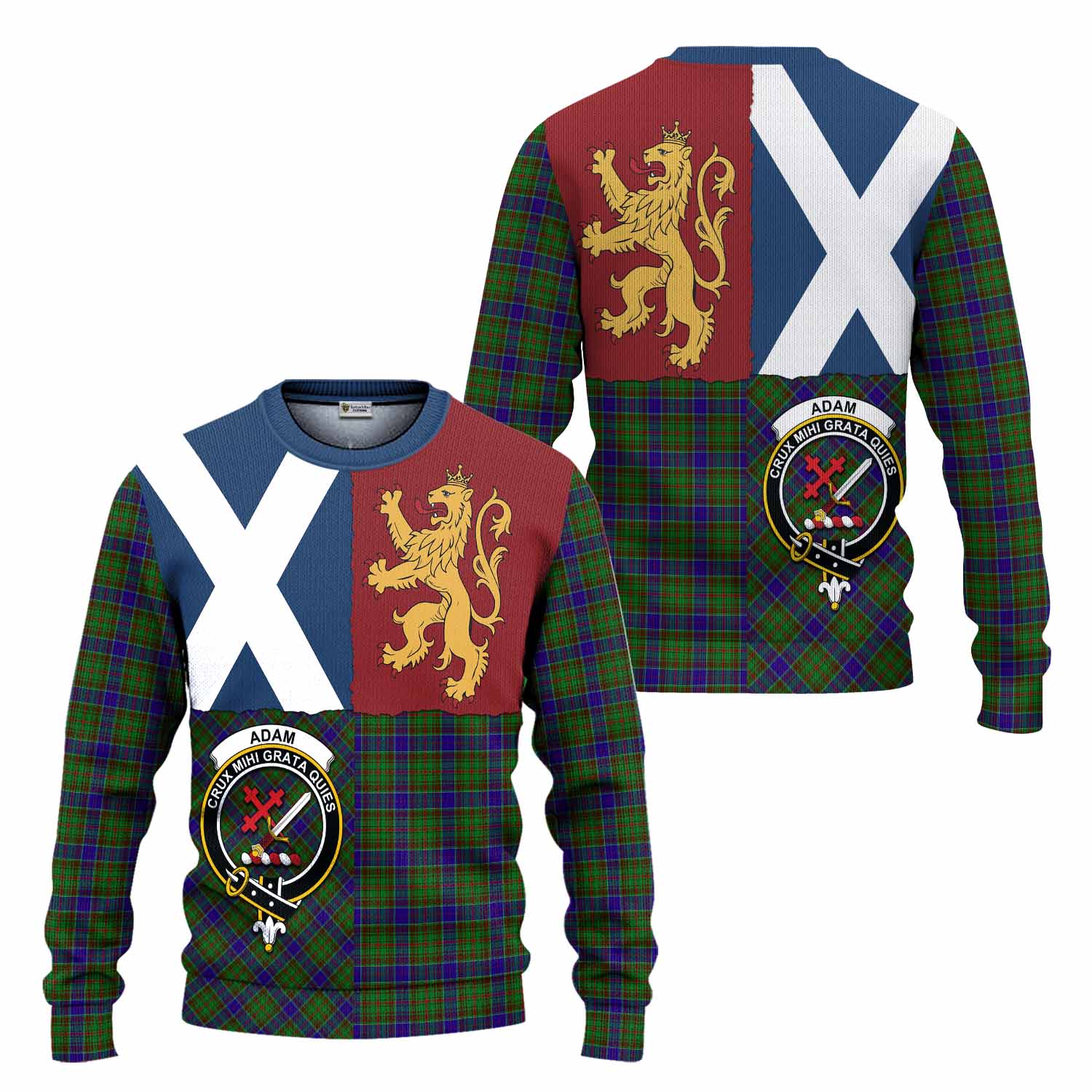 Adam Crest Tartan Knitted Sweater with Lion Rampant Saltire Style