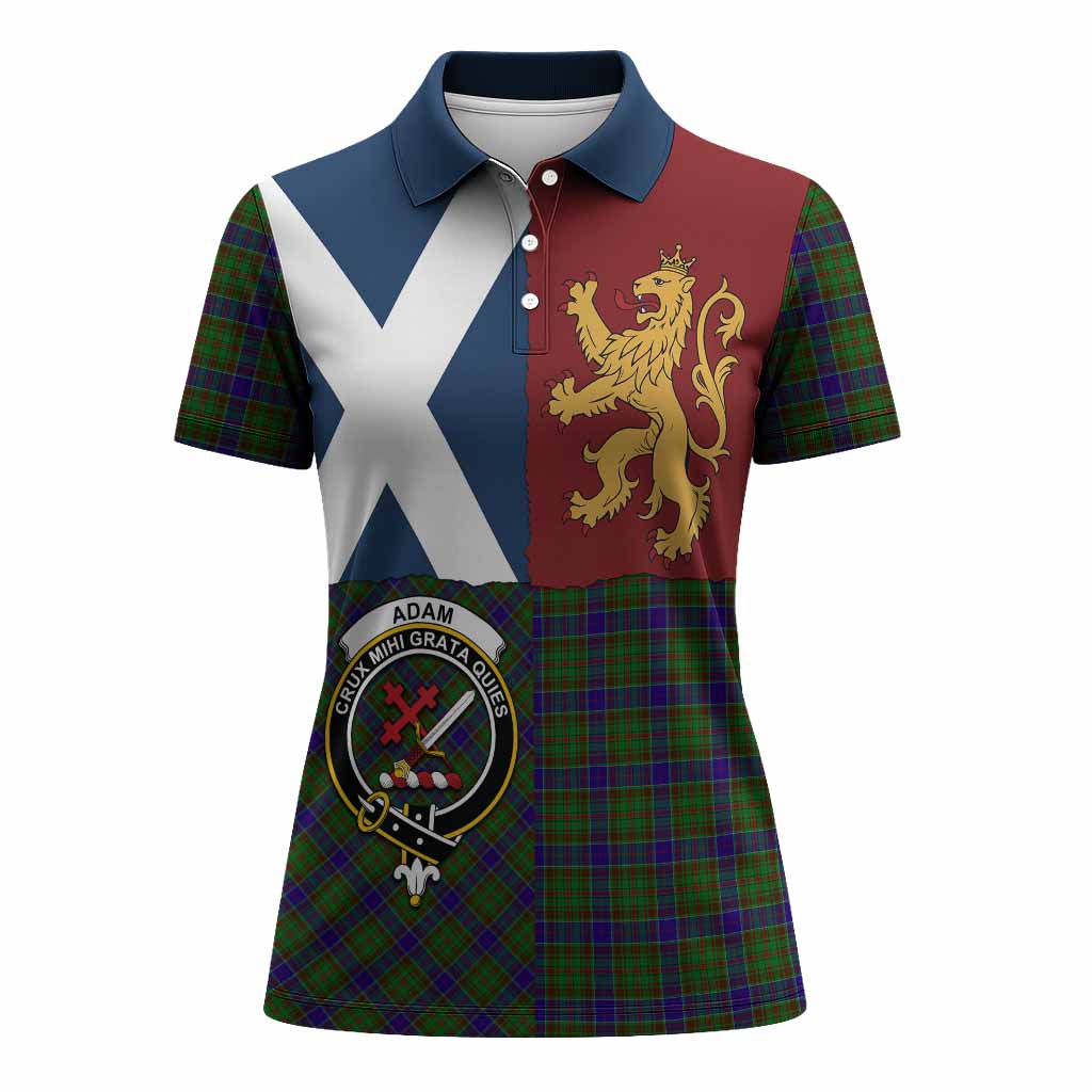 Adam Crest Tartan Women Polo Shirt with Lion Rampant Saltire Style
