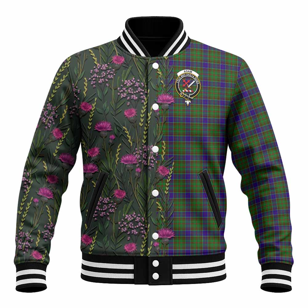 Adam Family Crest Tartan Baseball Jacket Scottish Thistle Flower Pattern Half Style - Tartan Vibes Clothing