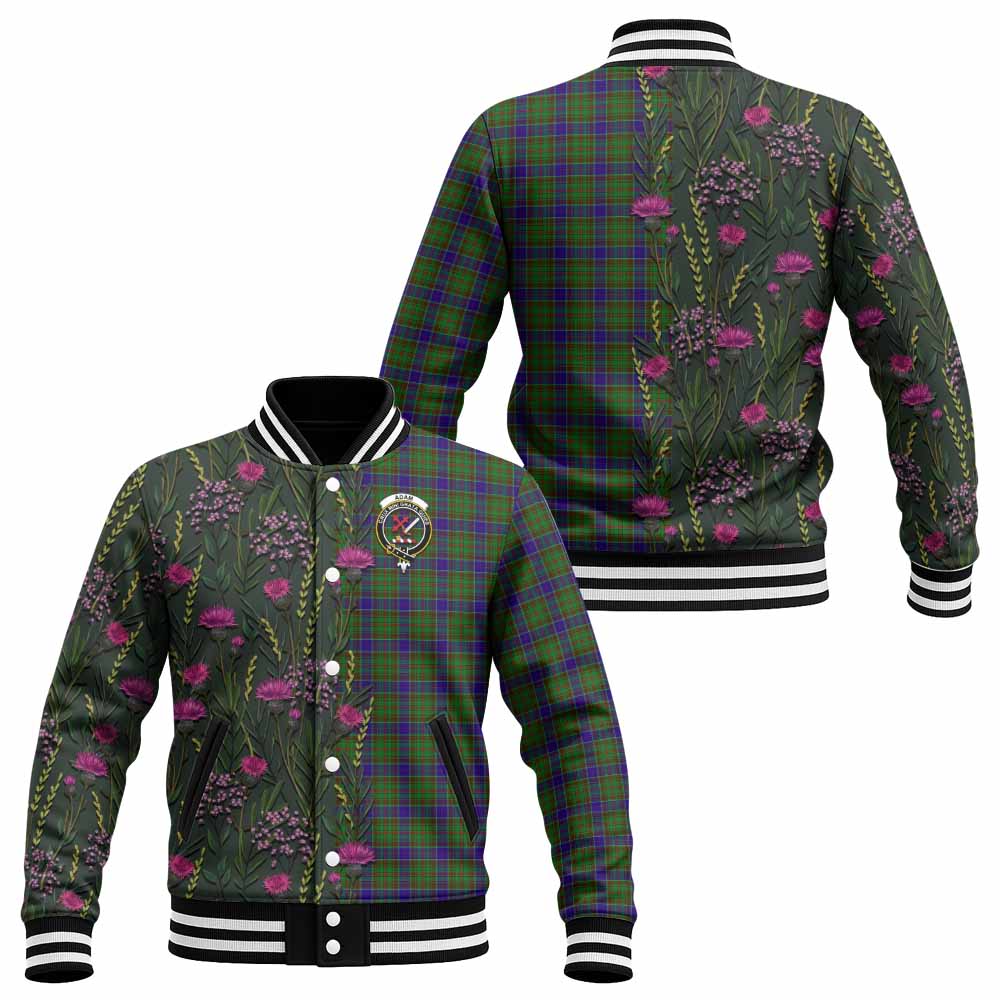 Adam Family Crest Tartan Baseball Jacket Scottish Thistle Flower Pattern Half Style - Tartan Vibes Clothing