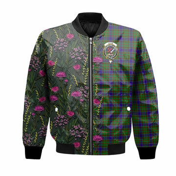 Adam Family Crest Tartan Bomber Jacket Scottish Thistle Flower Pattern Half Style