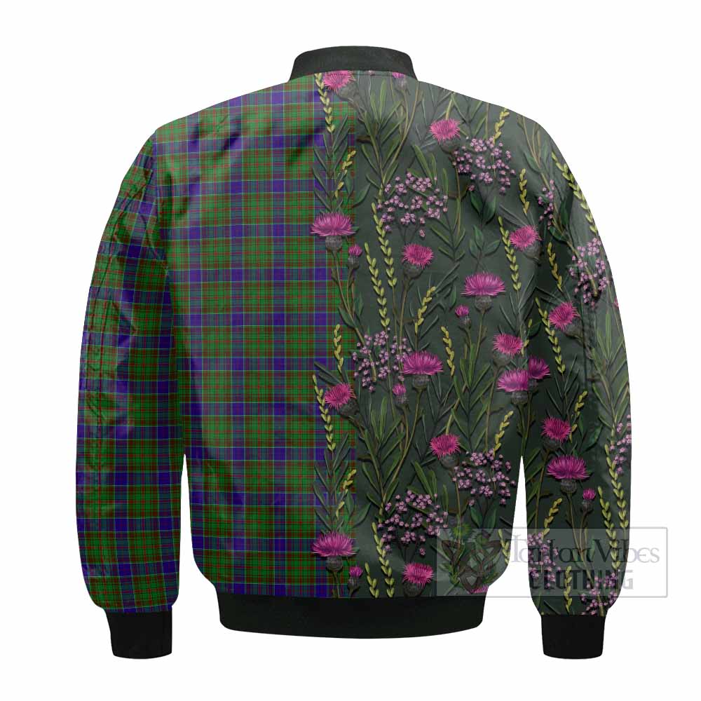 Adam Family Crest Tartan Bomber Jacket Scottish Thistle Flower Pattern Half Style - Tartan Vibes Clothing
