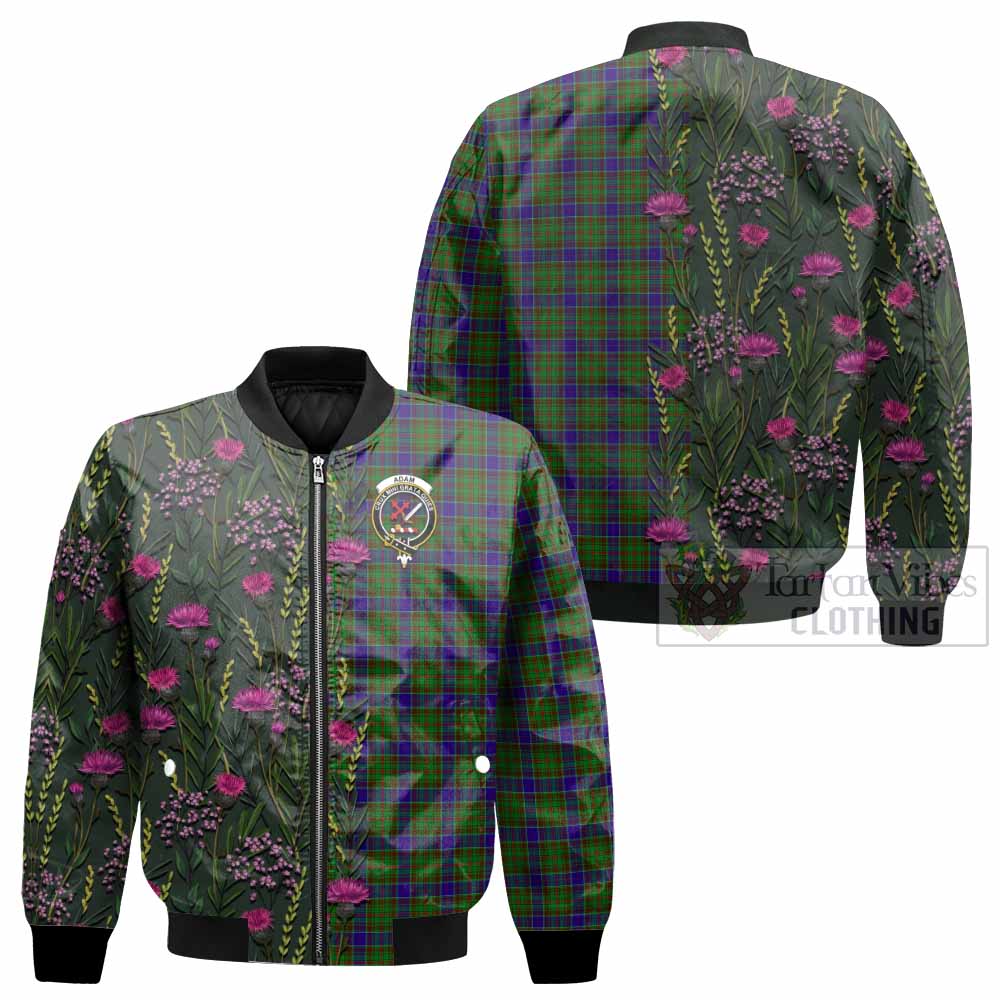Adam Family Crest Tartan Bomber Jacket Scottish Thistle Flower Pattern Half Style - Tartan Vibes Clothing
